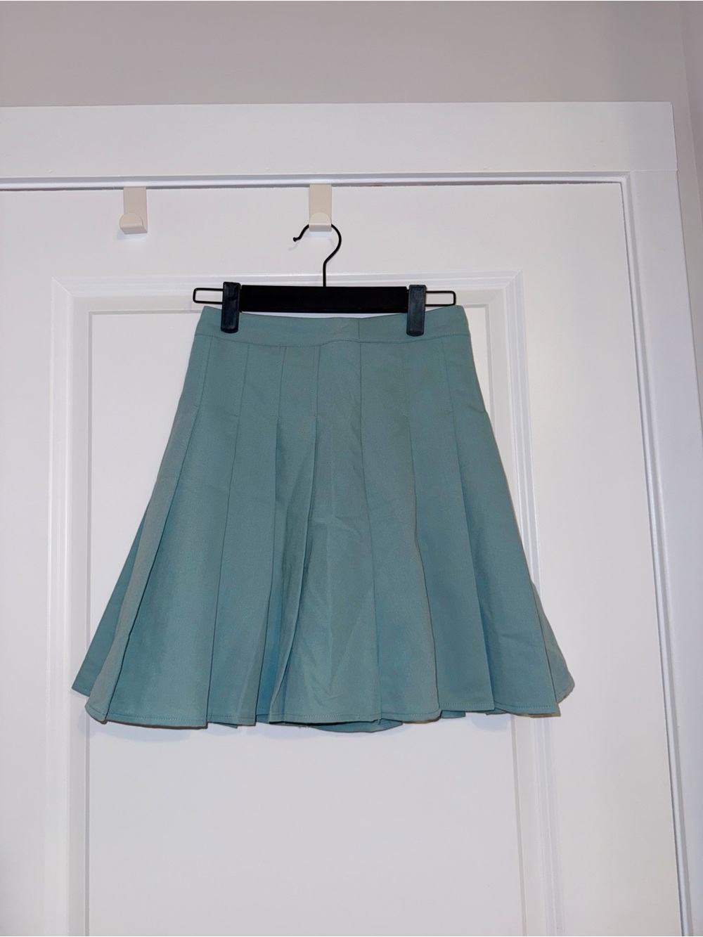 Pleated A-Line Mini Skirt in Seafoam Green